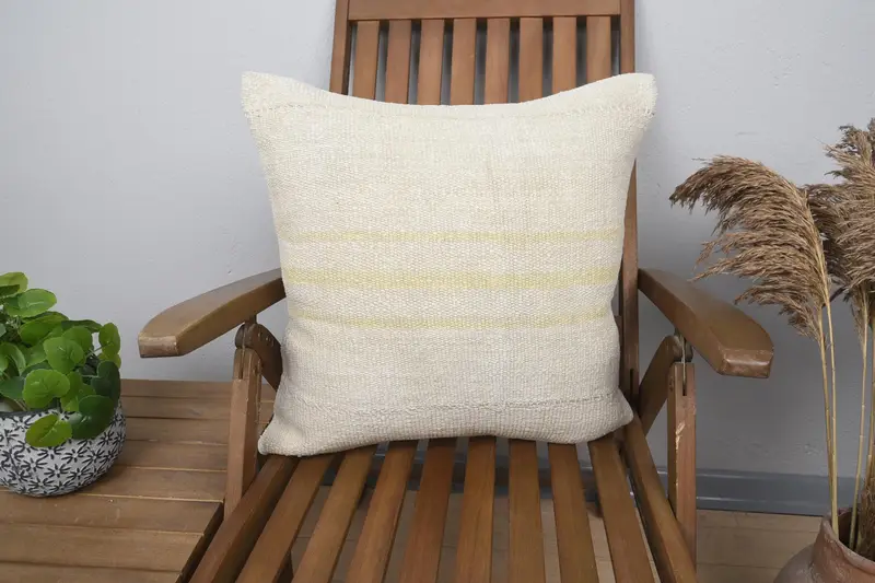Turkish Gift Seasonal Decor Cushion Case, DesignerYellow 50x50 cm Wool Pillow Case - 1