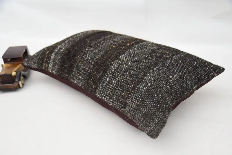 Vintage Pillow, Authentic Cushion, Handmade Cushion, 12x20 Brown Pillow Sham, Cushion Case, Handmade Kilim Cushion, Boho Pillow Sham Cover - 6