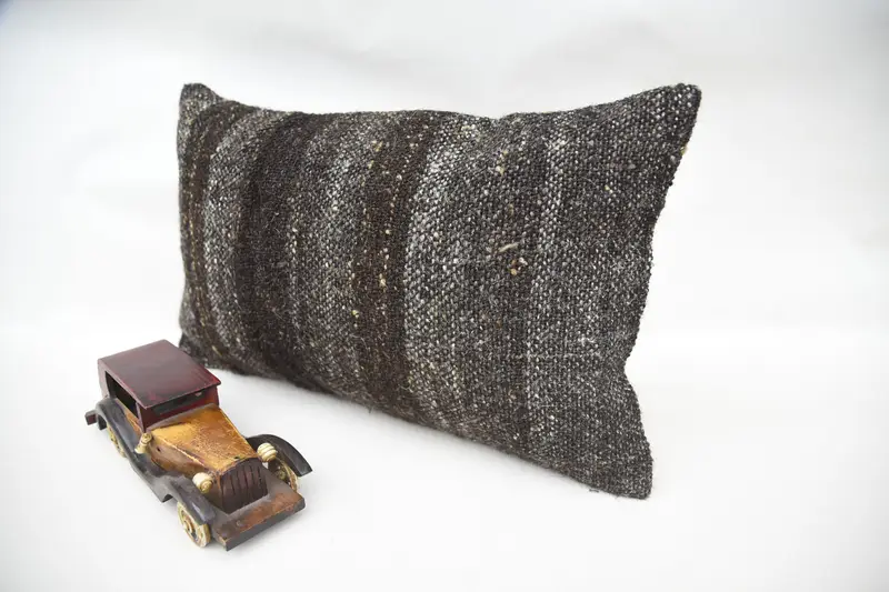 Vintage Pillow, Authentic Cushion, Handmade Cushion, 12x20 Brown Pillow Sham, Cushion Case, Handmade Kilim Cushion, Boho Pillow Sham Cover - 3