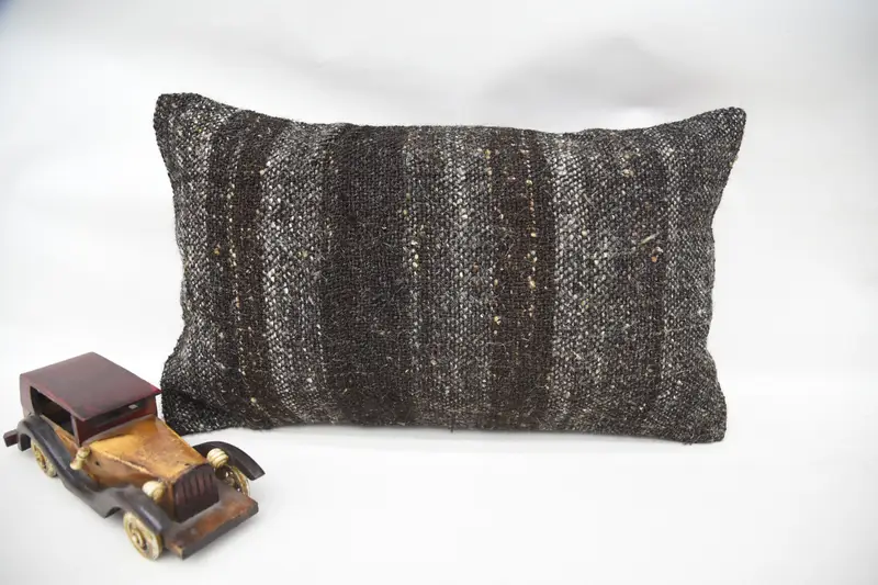 Vintage Pillow, Authentic Cushion, Handmade Cushion, 12x20 Brown Pillow Sham, Cushion Case, Handmade Kilim Cushion, Boho Pillow Sham Cover - 1
