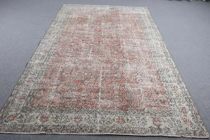 Türk Halısı, Büyük 6.1x9.6 ft Halı, Oushak Kırmızı Soyut Halı - 1