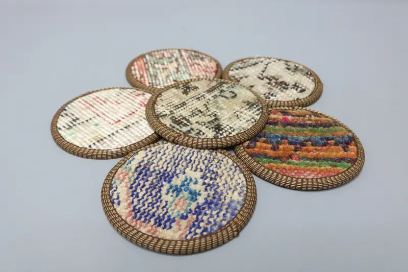 Bohemian Round Coaster, Blue and Orange Non-Slip Pad