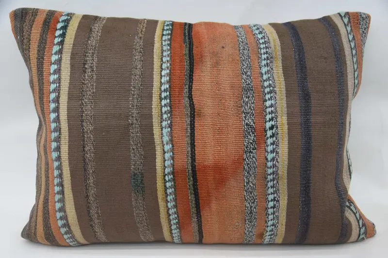 Turkish Striped Brown Cushion Case, Antique 20x28 inch Pillow Cover - 1