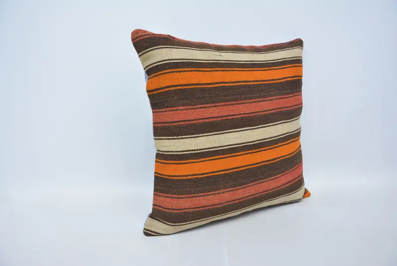 Turkish Kilim Pillow, Boho Throw Cushion Cover, 22x22 Brown Pillow Cover, Pillow for Sofa, Cushion Cover, Gift Pillow - 3