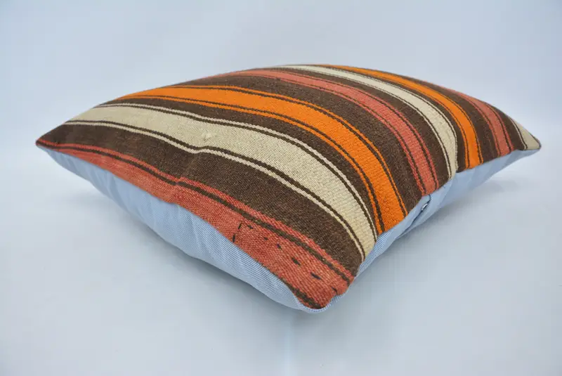 Turkish Kilim Pillow, Boho Throw Cushion Cover, 22x22 Brown Pillow Cover, Pillow for Sofa, Cushion Cover, Gift Pillow - 6