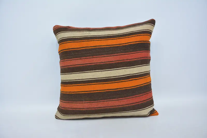 Turkish Kilim Pillow, Boho Throw Cushion Cover, 22x22 Brown Pillow Cover, Pillow for Sofa, Cushion Cover, Gift Pillow - 1