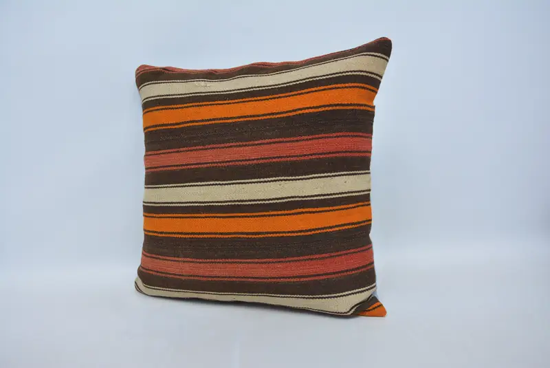 Turkish Kilim Pillow, Boho Throw Cushion Cover, 22x22 Brown Pillow Cover, Pillow for Sofa, Cushion Cover, Gift Pillow - 4