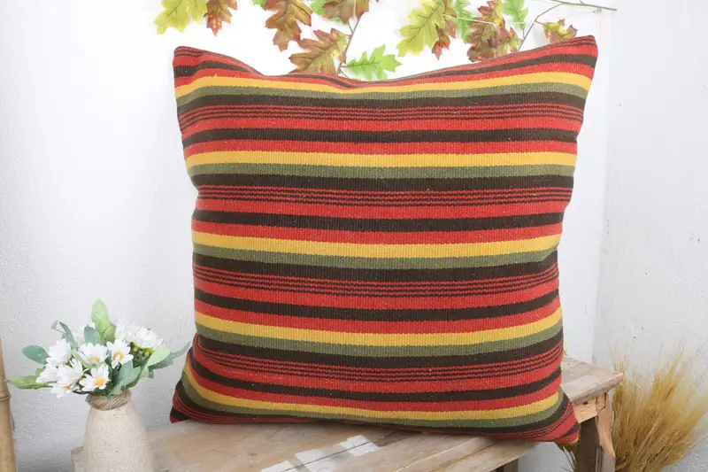 Garden Pillow Sham, Vintage Pillow, Interior Designer Pillow, Pillow Sham, Vintage Kilim Pillow, Handwoven Pillow Cover, 24x24 Red Pillow - 5
