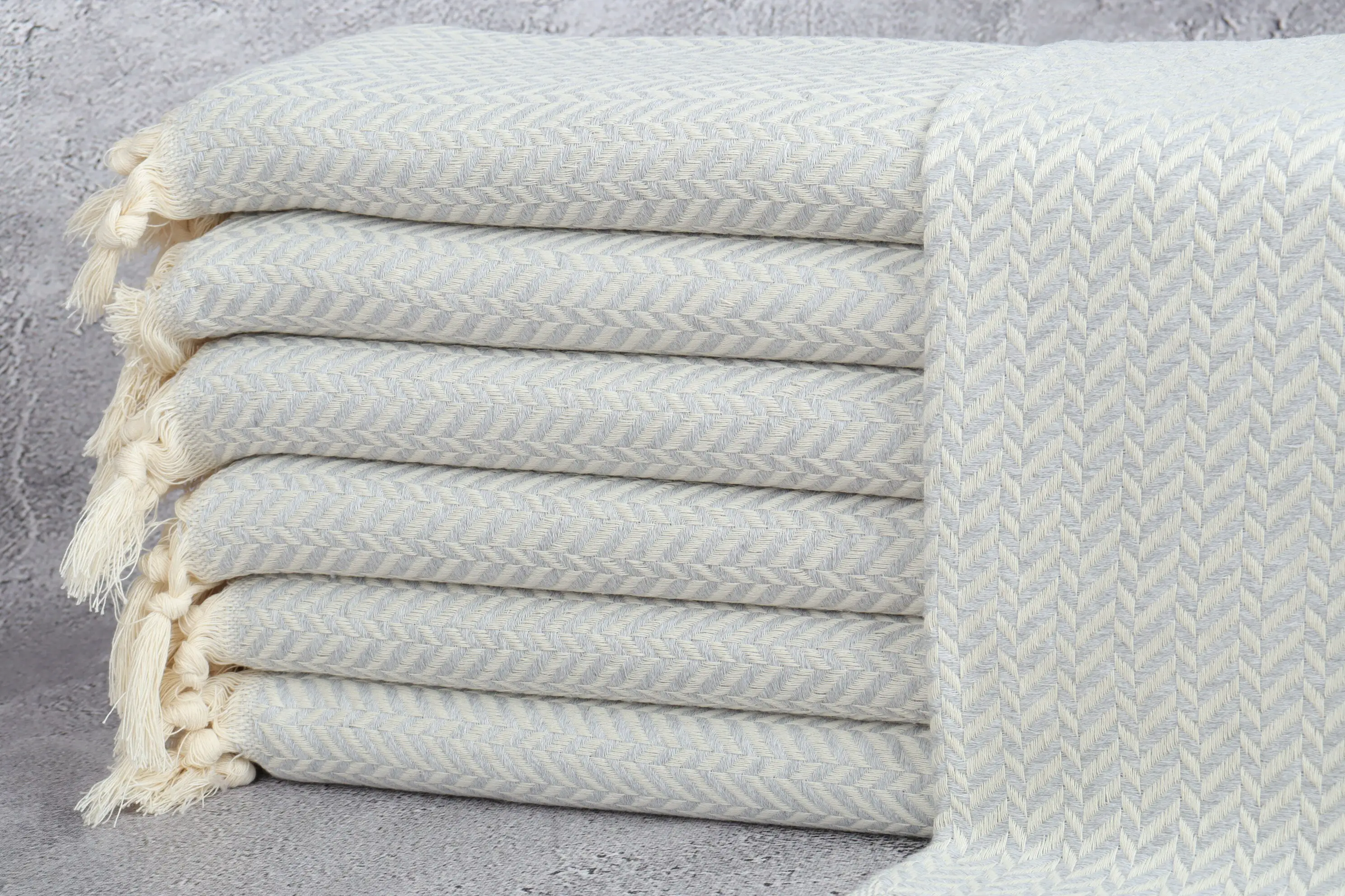 Monogram Bulaşık Havlusu, Chevron Desenli, Açık Gri, 18x36 İnç - 1