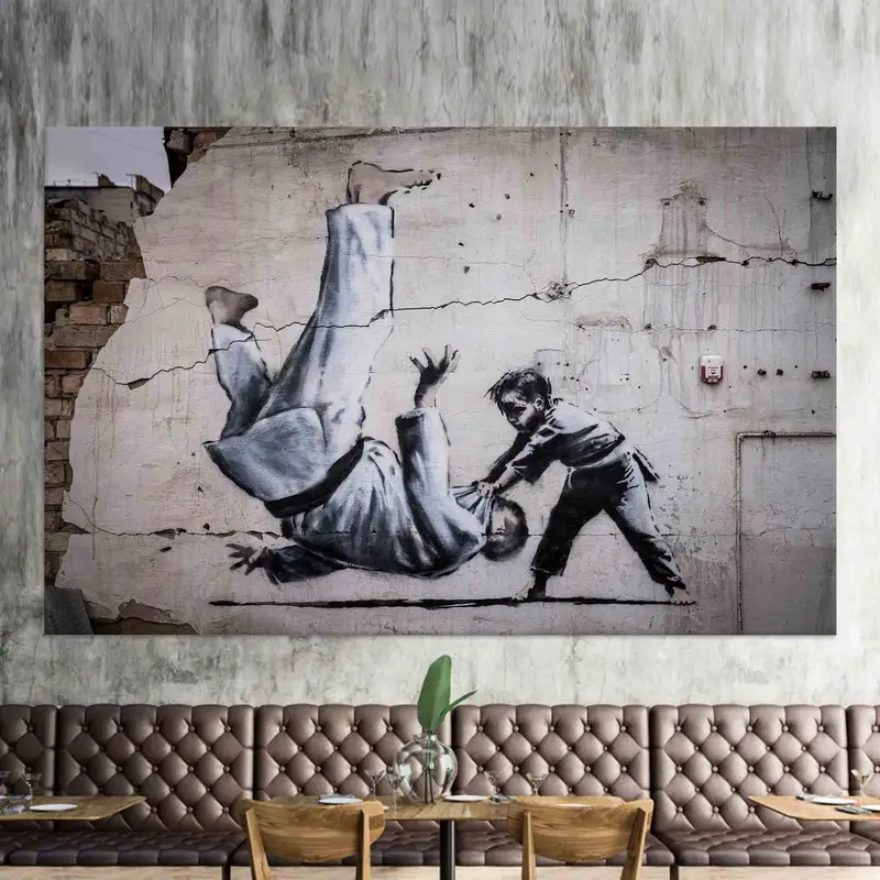 Kanvas Tablo: Banksy Savaşı, Judoka Graffiti, Banksy Boy