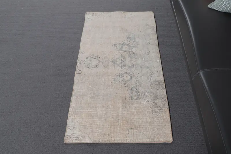 2.1x4 ft Vintage Small Rug, Gray Blue Turkish Ikat Wool Rug - 1