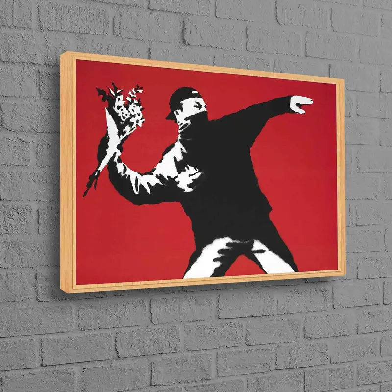 エレガントなバンクシーの花投げプリント キャンバス - 芸術的な家の装飾