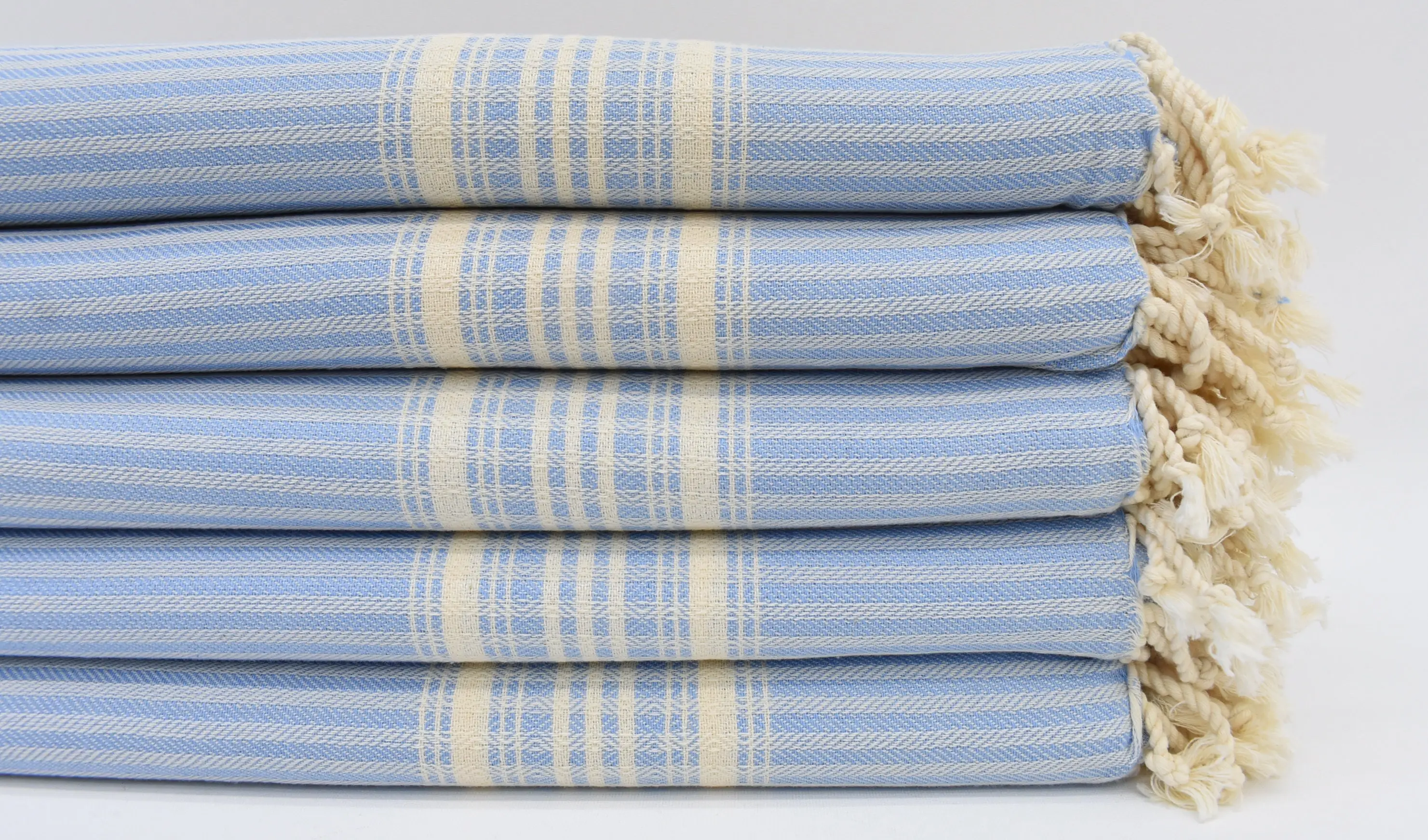 Handmade Turkish Bath Towel Light Blue Stripes, 67x38 Inches - 1