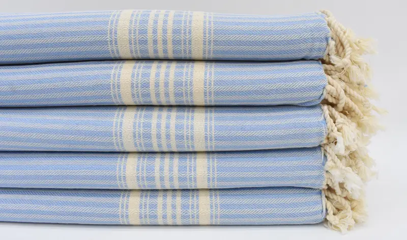 Handmade Turkish Bath Towel Light Blue Stripes, 67x38 Inches