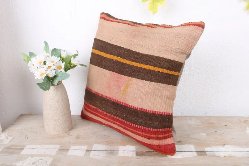 Gift Pillow, Boho Pillow Sham Cover, Kilim Pillow Cover, Cushion, Living Room Throw Cushion Case, 12x12 Beige Pillow Cover - 4