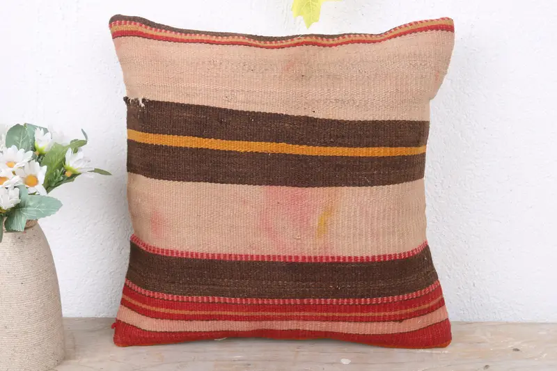 Gift Pillow, Boho Pillow Sham Cover, Kilim Pillow Cover, Cushion, Living Room Throw Cushion Case, 12x12 Beige Pillow Cover - 2