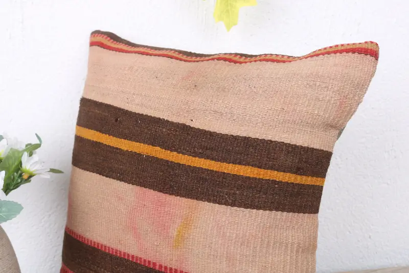 Gift Pillow, Boho Pillow Sham Cover, Kilim Pillow Cover, Cushion, Living Room Throw Cushion Case, 12x12 Beige Pillow Cover - 5