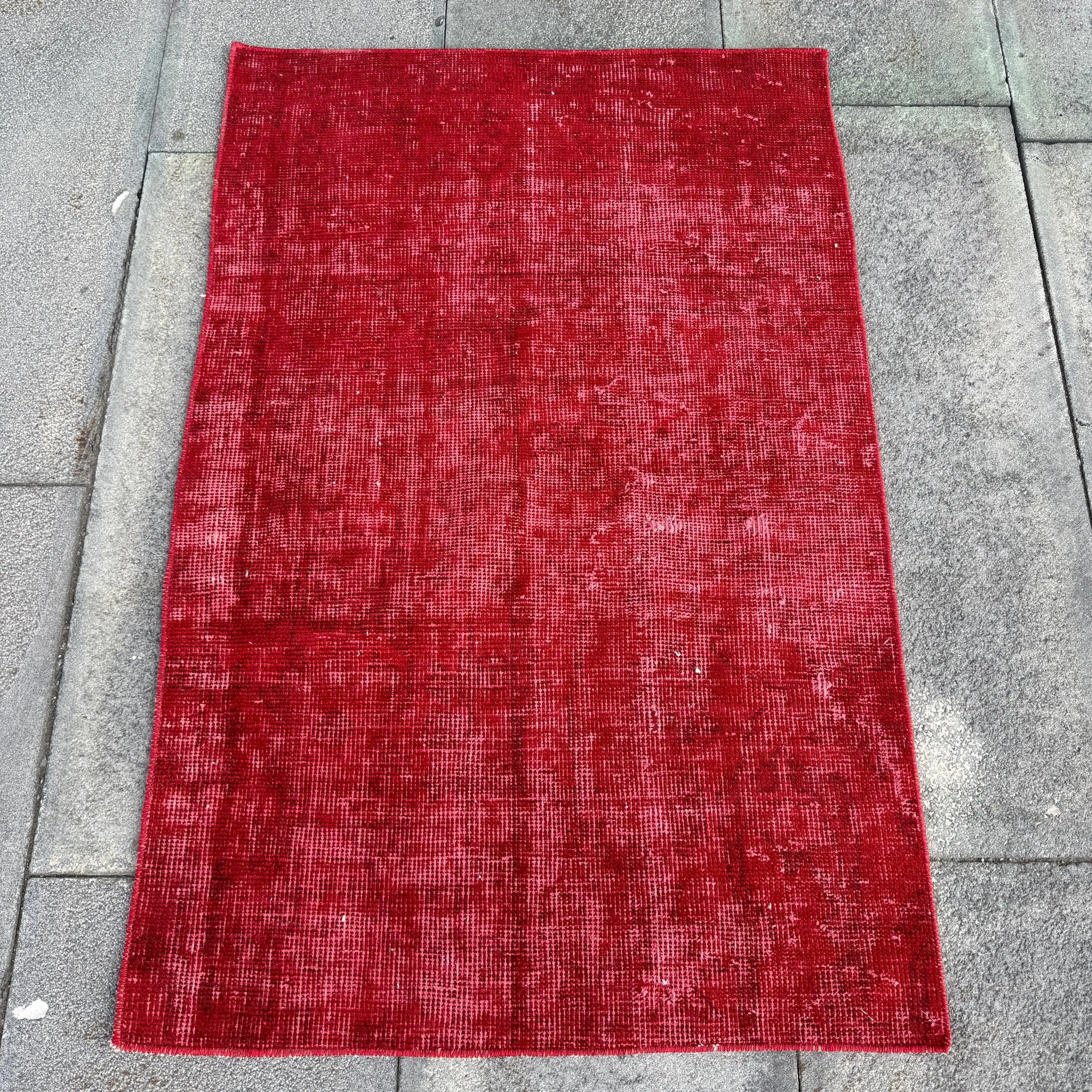 2x3.2 ft Turkish Small Rug, Red White Vintage Floral Wool Rug - 1