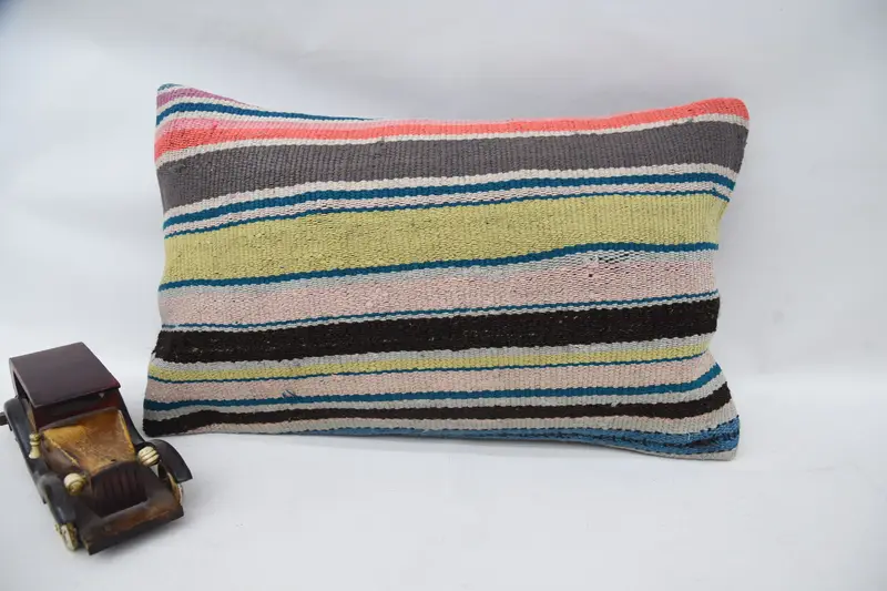 Blue Vintage Pillow, Gift 12x20 inch Striped Pillowcase - 1