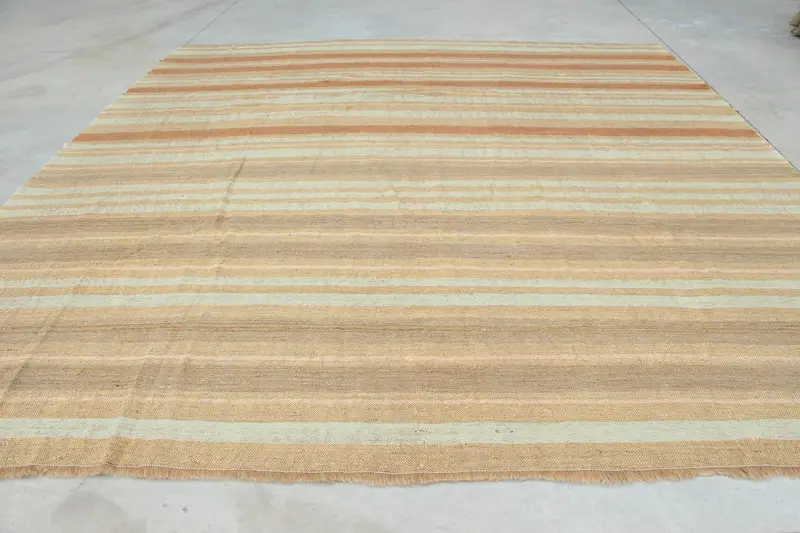 Vintage Oushak Oversize Rug 11.8x12.5 ft (360x380 cm), Turkish Brown Solid Rug - 1