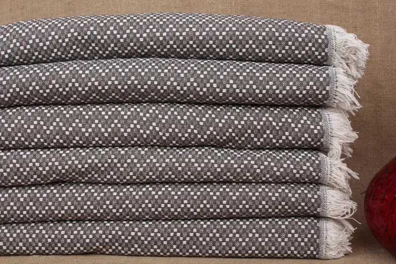 Sofa Blanket Organic Cotton Dark Brown Herringbone Throw, 67x75 Inches
