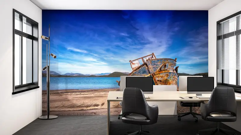 Sonderanfertigung von Handlungen, Handlungenschalen und Stock, altes Boot am Strandwandkunst, 3D -Handpapier, Landschaftswandkunst, Wanddruck ansehen, - 9