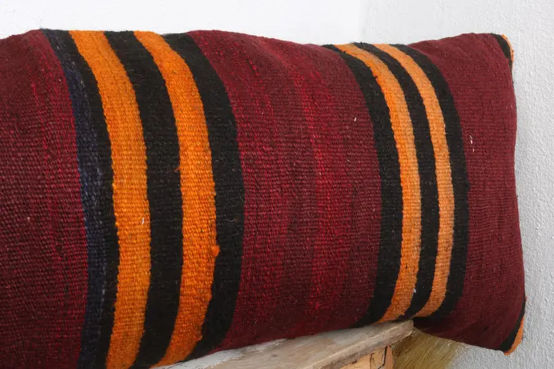 Kilim Pillow Cover, Tribal Cushion Case, Pillow for Sofa, 16x48 Red Cushion, Pillow for Couch, Hippie Throw Pillow, Pillow Sham - 4