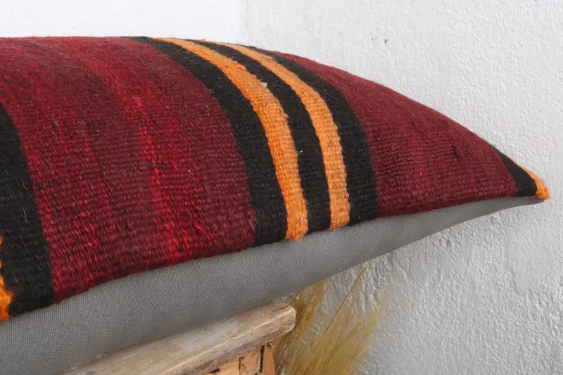 Kilim Pillow Cover, Tribal Cushion Case, Pillow for Sofa, 16x48 Red Cushion, Pillow for Couch, Hippie Throw Pillow, Pillow Sham - 5