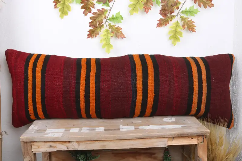 Kilim Pillow Cover, Tribal Cushion Case, Pillow for Sofa, 16x48 Red Cushion, Pillow for Couch, Hippie Throw Pillow, Pillow Sham - 2