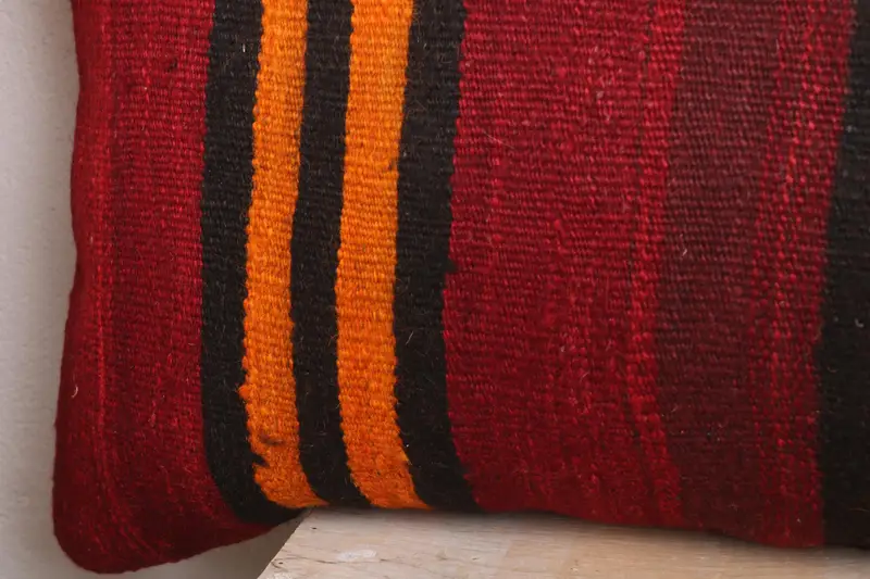 Kilim Pillow Cover, Tribal Cushion Case, Pillow for Sofa, 16x48 Red Cushion, Pillow for Couch, Hippie Throw Pillow, Pillow Sham - 3