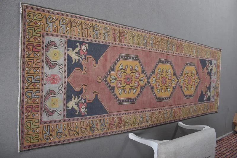 Kırmızı İran Halısı, Sarı Desenli 0,3x9,6 ft