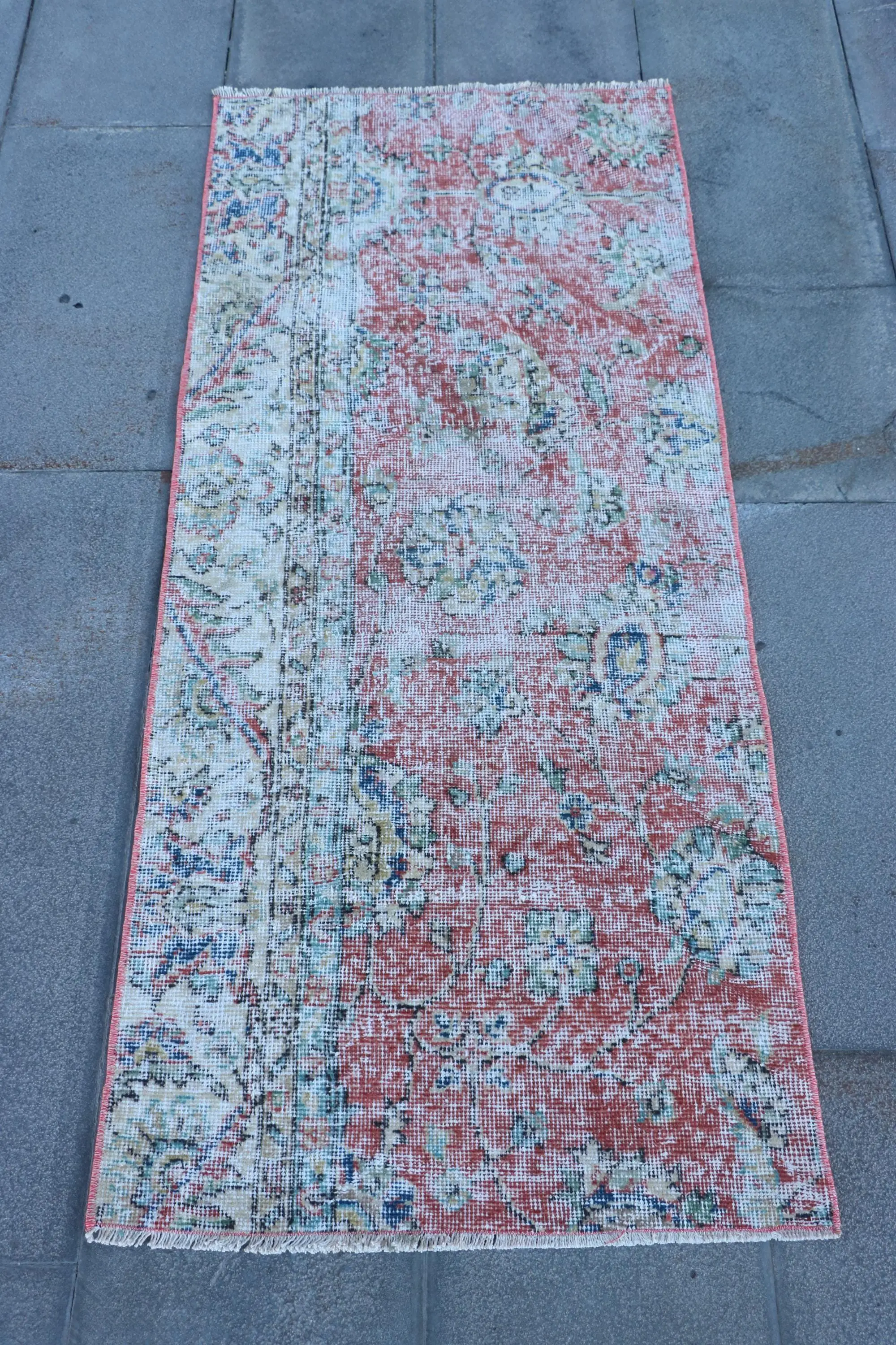 2.1x4.9 ft Turkish Vintage Rug, Small Rug, Red Ikat Rug - 1