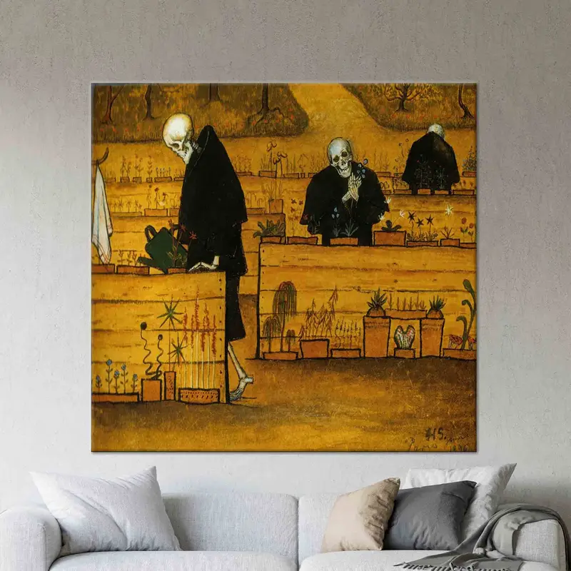 Arte en lienzo elegante: Loft de Hugo Simberg en la cueva de tu hombre