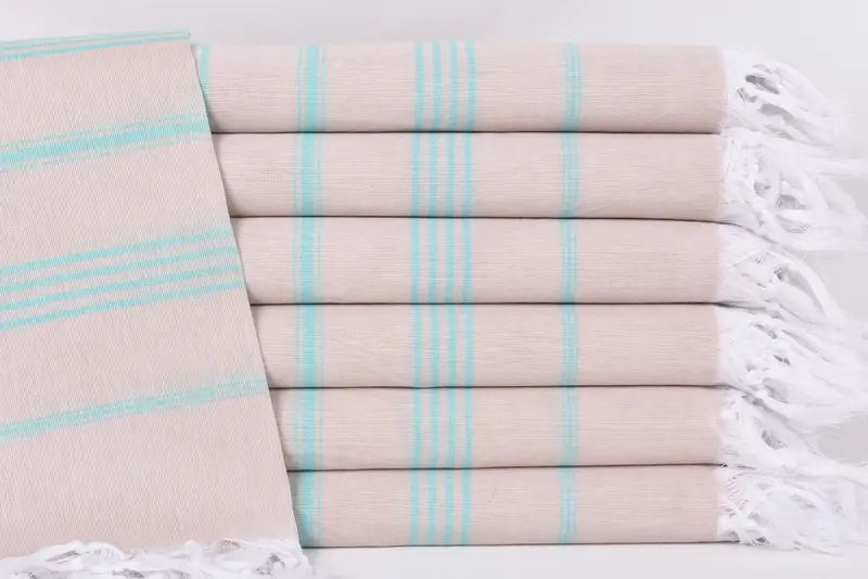 Turkish Towel Monogram Beach Towel, 70x40 Inches Beige-Petrol