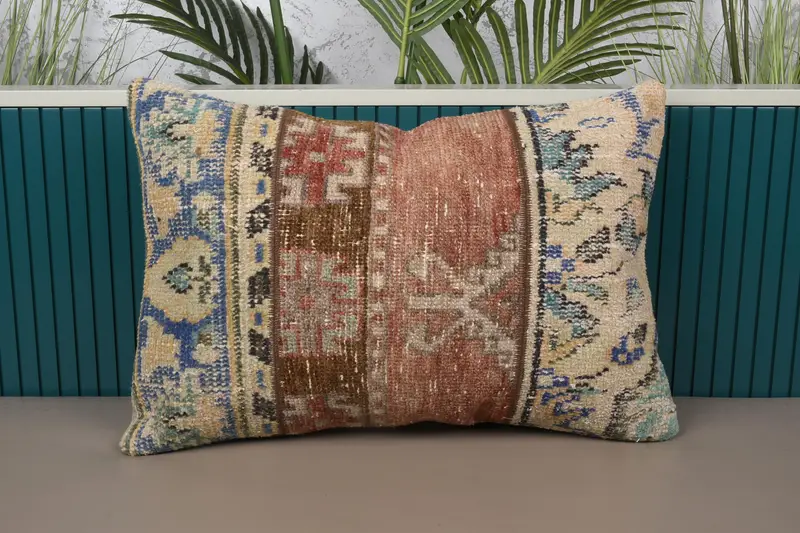 Braunes und bronzefarbenes Patchwork-Wurfkissen, handgefertigtes rechteckiges Kissen