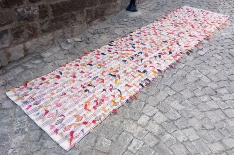 Kırmızı, Yeşil Oryantal Halı, 2.92x12.17 ft Zarif Dekor