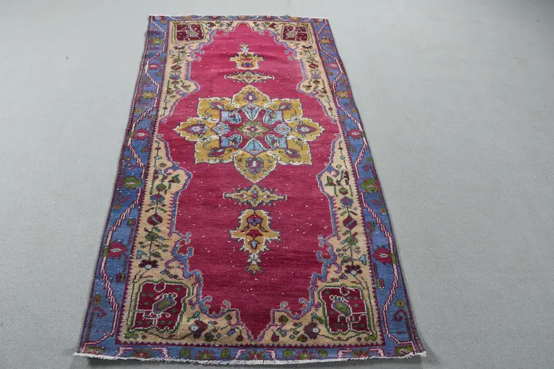Mor & Sarı Çizgili Halı, 3,3x6,2 ft Benzersiz Tasarım