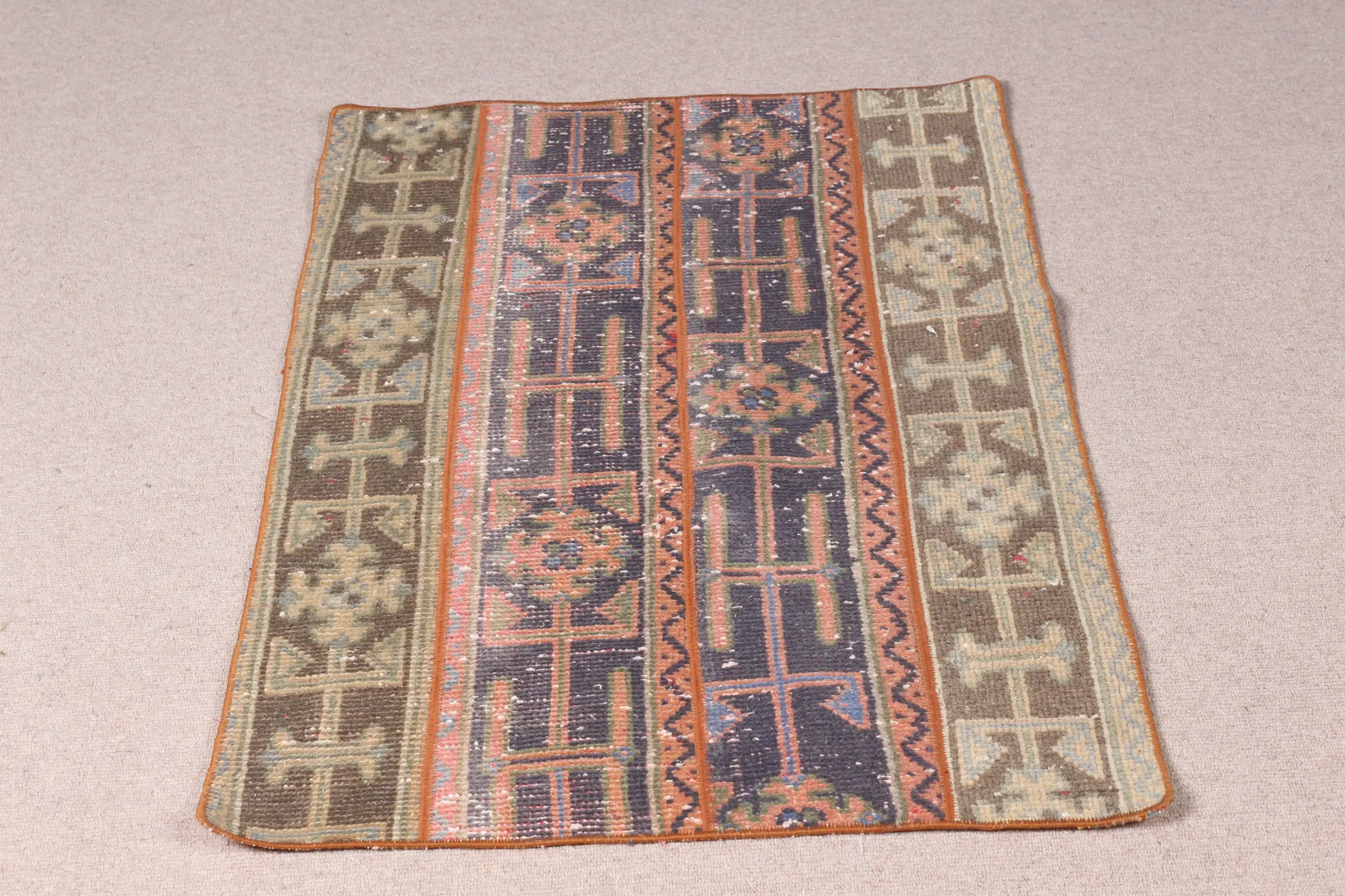 Vintage Turkish Rug 2.4x3.8 ft (74x115 cm), Brown Wool Rug - 1