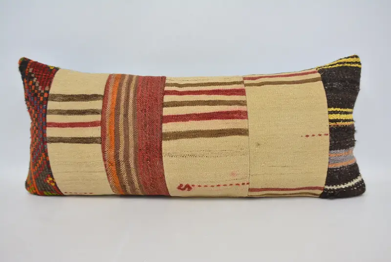 İşlemeli Kenevir ve Yün Kırlent, Vintage Kare Yastık