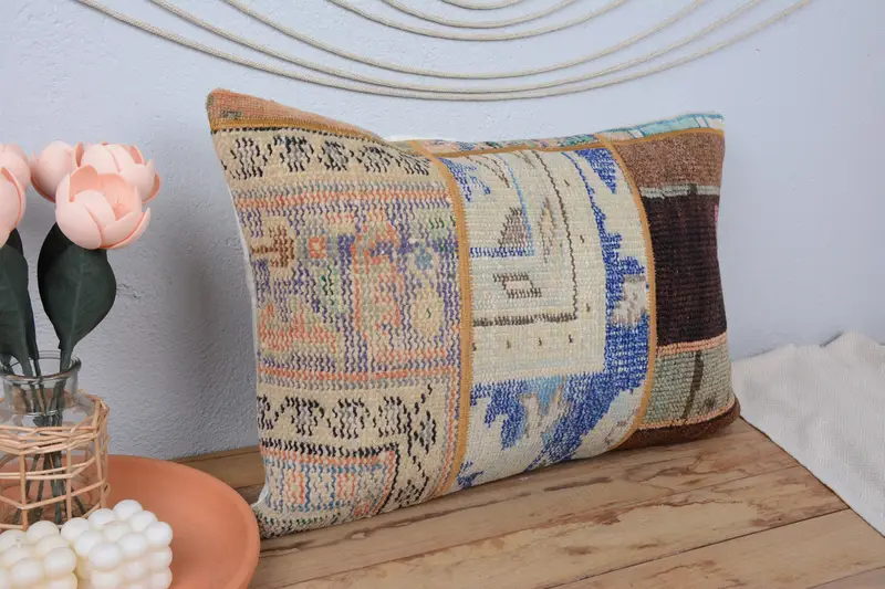 16x24 Blue Pillow Case, Vintage Kilim Pillow, Cushion Case, Handmade Kilim Cushion, Throw Kilim Pillow, One Of A Kind Pillow - 1