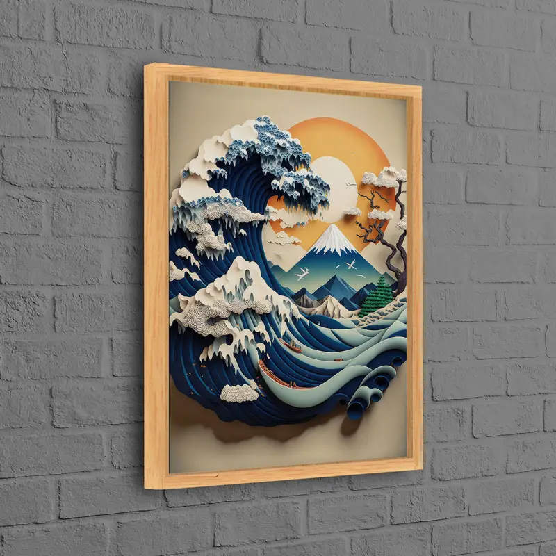 Zarif Hokusai Dalga Baskılı Kanvas: Japon Deniz Manzarası