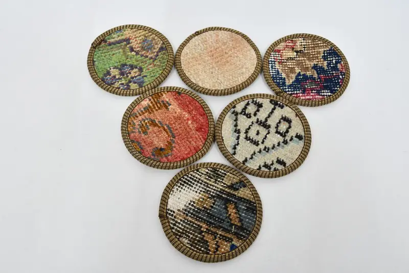 赤と青銅のコースターセット、滑り止めエスニックサークルコースター