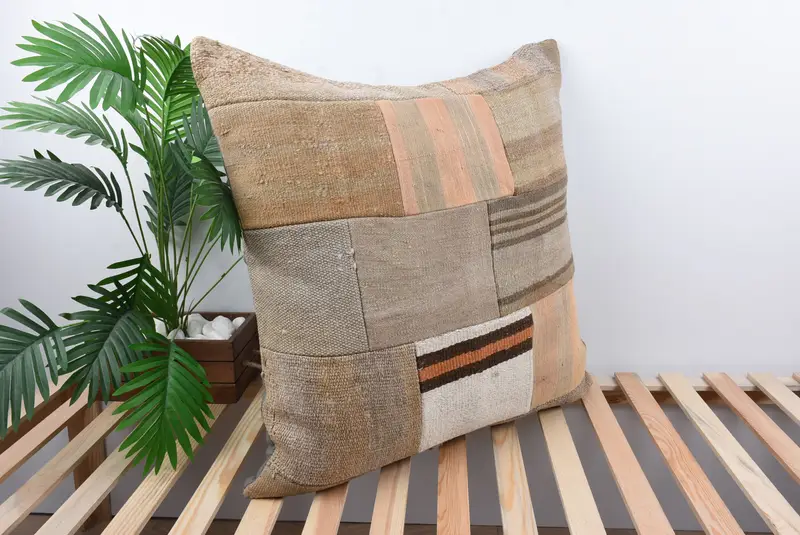 Farmhouse Cushion, Art Deco Pillow Sham, 28x28 Beige Pillow Cover, Pillow Cover, Boho Pillow Sham Cover, Pillow for Sofa, Antique Pillows - 4