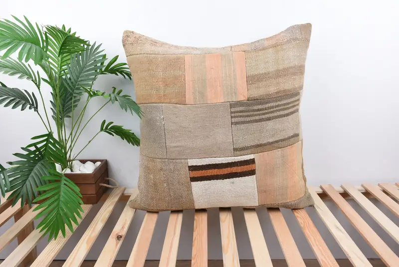 Farmhouse Cushion, Art Deco Pillow Sham, 28x28 Beige Pillow Cover, Pillow Cover, Boho Pillow Sham Cover, Pillow for Sofa, Antique Pillows - 1