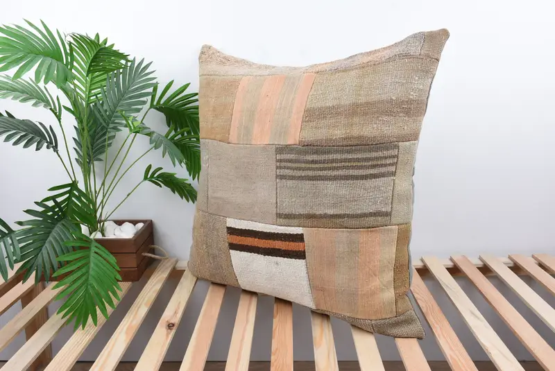 Farmhouse Cushion, Art Deco Pillow Sham, 28x28 Beige Pillow Cover, Pillow Cover, Boho Pillow Sham Cover, Pillow for Sofa, Antique Pillows - 5