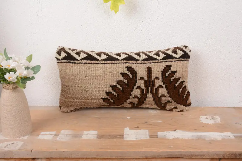Embroidered Southwestern Throw Pillow, 8x16 Handmade Linen Pillow