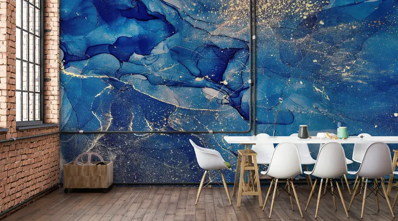 Wall Paper Peel and Stick, Paper Wall Art, Blue And Gold Marble, Bright Wall Paper, Blue Wall Poster, Luxury Marble Mural, - 7