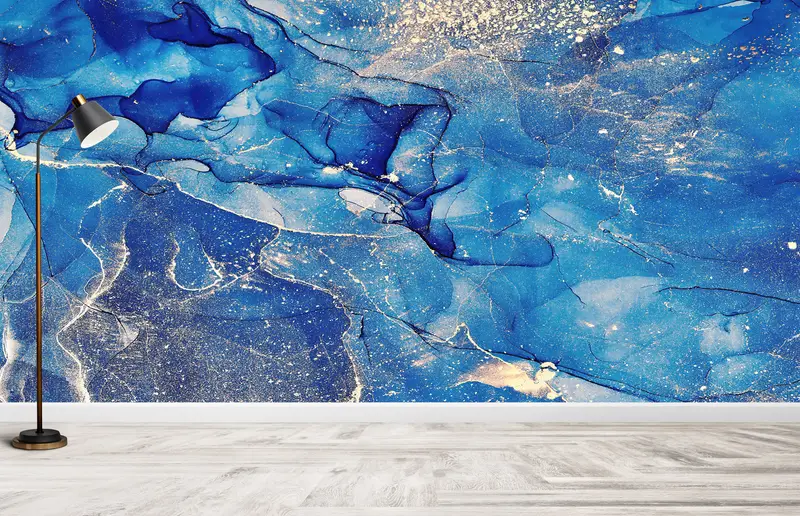 Wall Paper Peel and Stick, Paper Wall Art, Blue And Gold Marble, Bright Wall Paper, Blue Wall Poster, Luxury Marble Mural, - 5