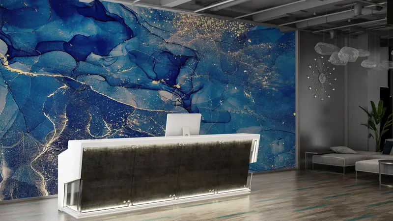 Wall Paper Peel and Stick, Paper Wall Art, Blue And Gold Marble, Bright Wall Paper, Blue Wall Poster, Luxury Marble Mural, - 6