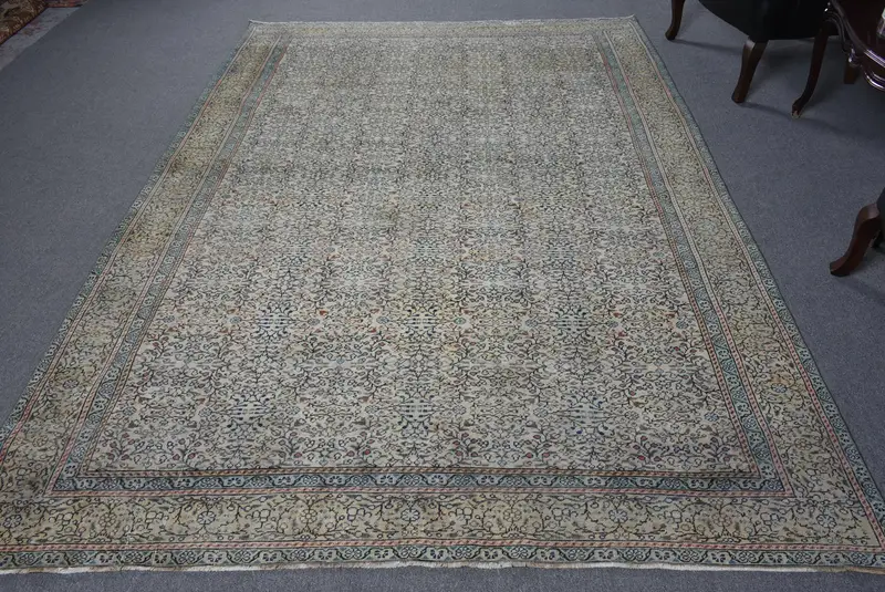 Zarif Yeşil ve Mavi İran Halısı, 6,5x9,4 ft